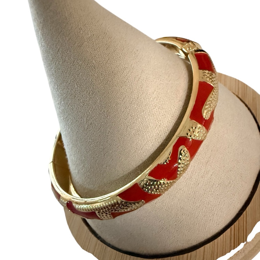 Gold tone and Red Bangle Bracelet